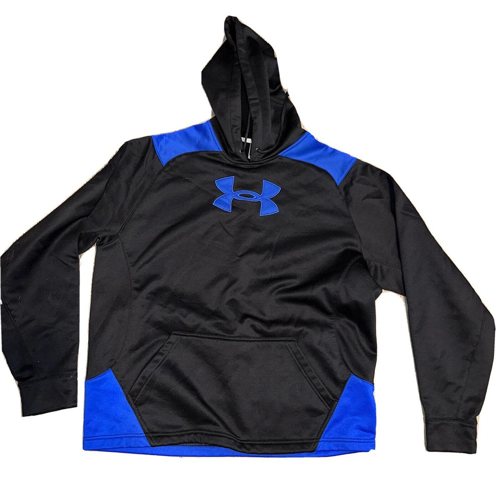 Large hooded under Armour sweatshirt men’s black blue logo￼